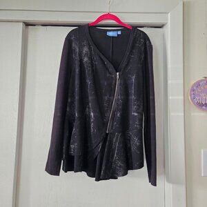 Simply Vera Wang XL Black Asymmetric Zip Front Jacket Abstract Layered